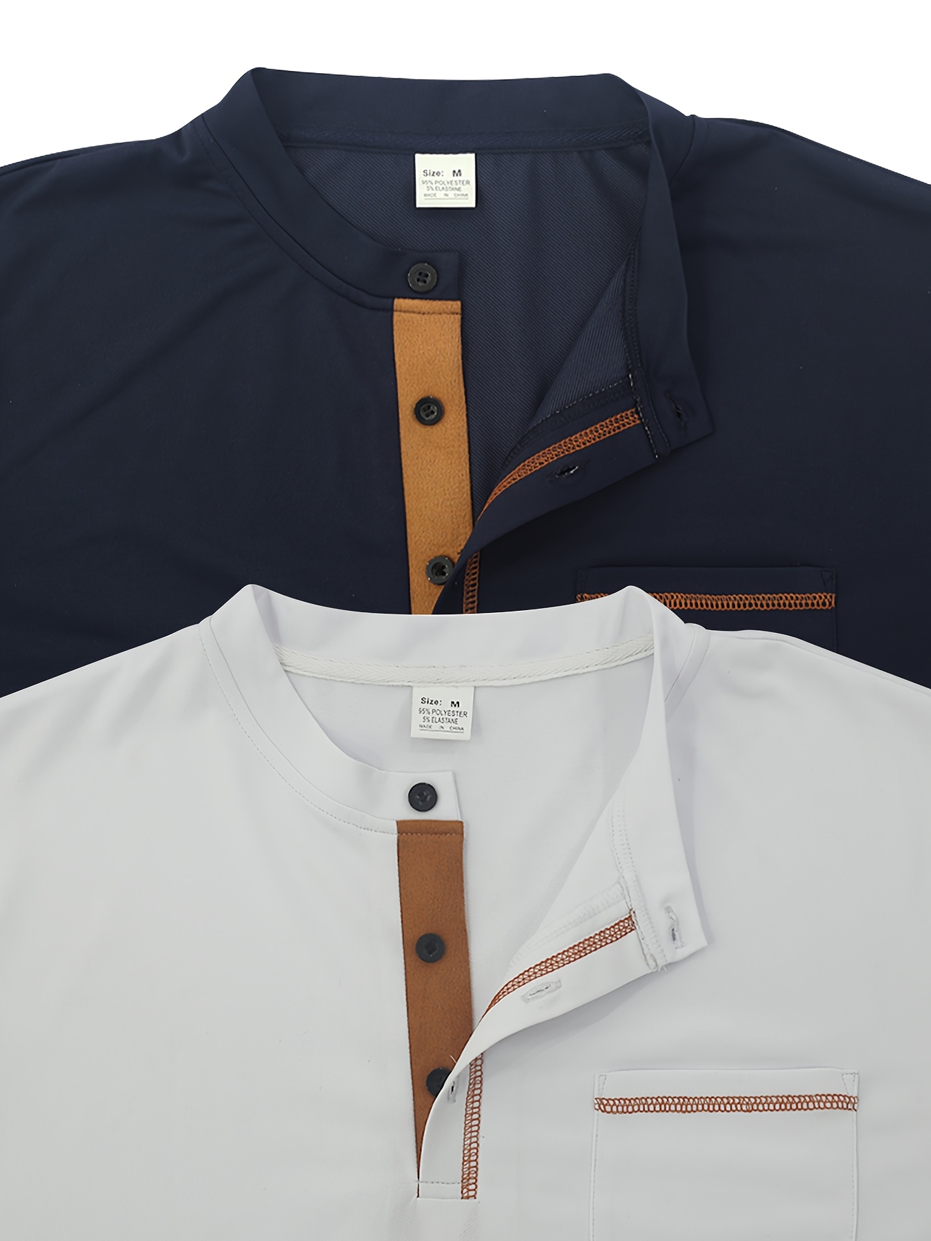 Conjunto de duas peças casual para homem, camiseta, camiseta de manga curta com decote em V e detalhes de botão, camiseta desportiva ajustada.