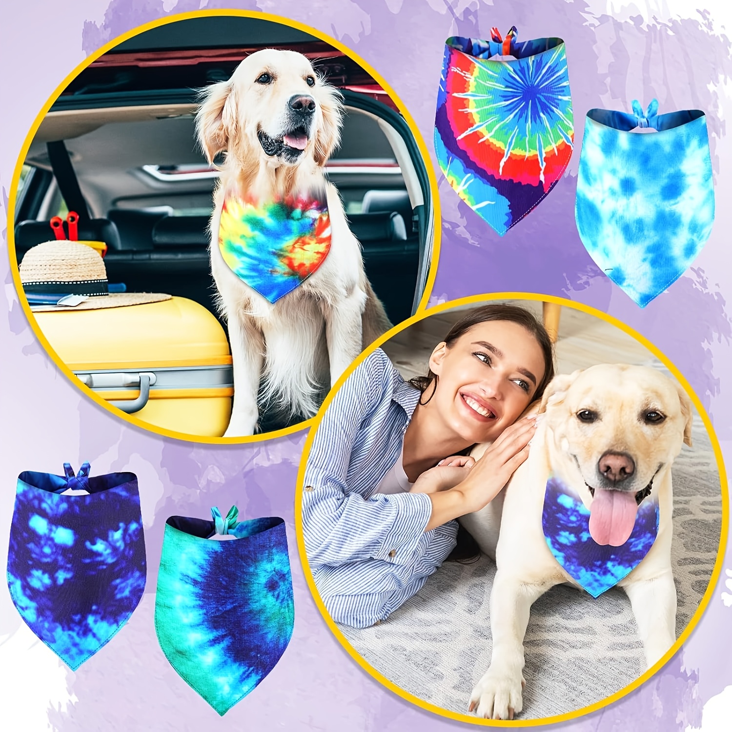 120 Pcs Dog Bandanas Bulk - Adjustable Pet Bandanas, Summer Scarf Bibs With Paw & Bone Patterns