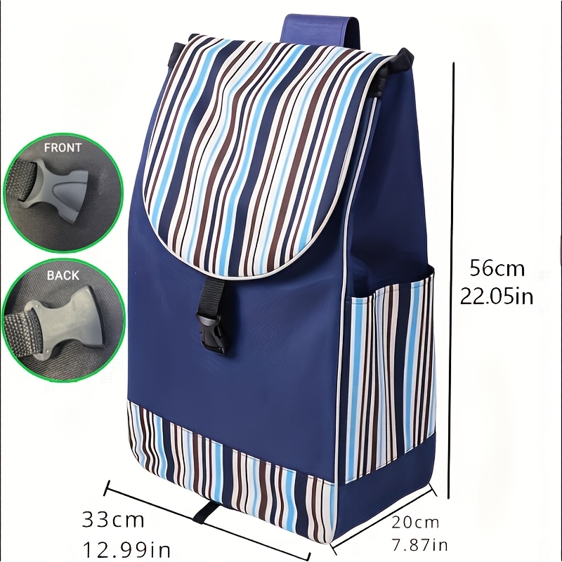 Image of 1pc Foldable Shopping Cart Replacement Bag - Lightweight, Striped Design, Portable, Reusable, Durable, Easy To Clean, Household Essential For Grocery Shopping And
