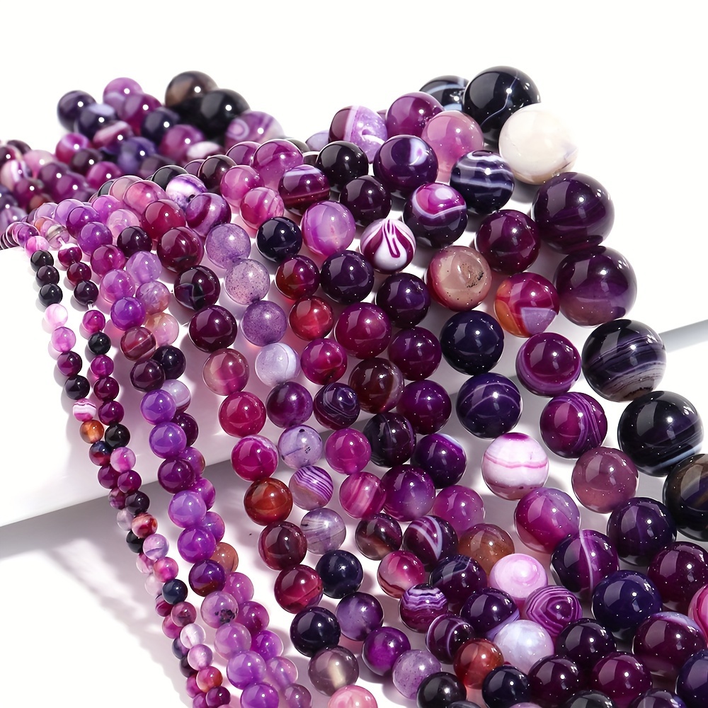 

1string 4/6/8/10mm Purple Striped Agate Natural Stone Beads Round Loose Beads Diy For Bracelet Necklace Jewelry Making Accessories Handmade Beading Material