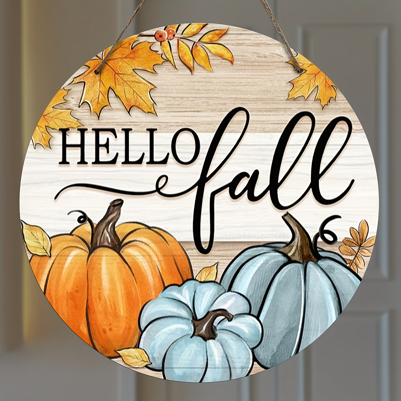 

1pc Rustic Wooden Round Wall Sign "hello Fall" With Pumpkins And Autumn Leaves, 9.84 Inches, Festive Harvest Home Decor Hanging Plaque