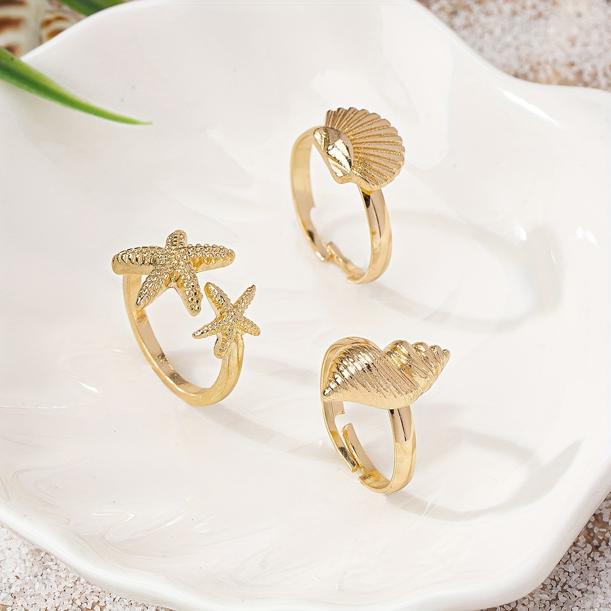 TEMU Un ensemble de bagues ouvertes pour femmes, au design bohème élégant avec étoiles de mer, coquillages et bagues , parfait pour , les vacances et