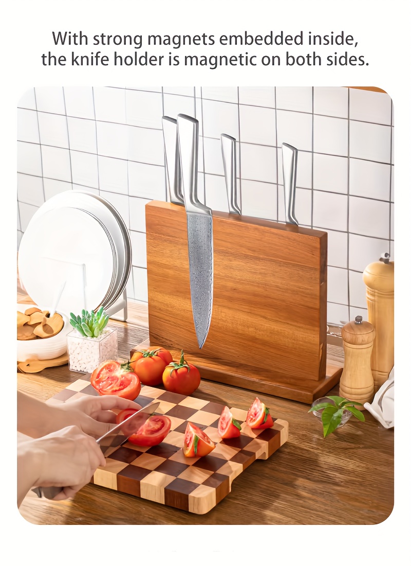 acacia wood double sided magnetic knife holder thickened and enlarged kitchen knife storage rack non food contact log organizer for scissors ideal for christmas halloween easter hanukkah thanksgiving details 3