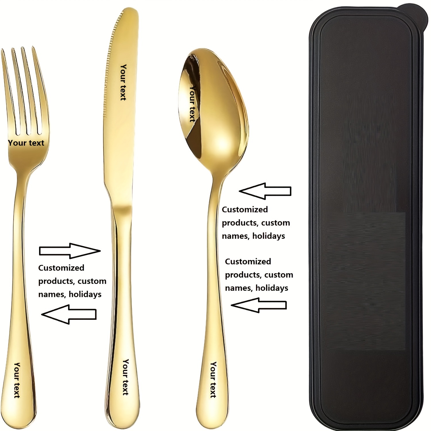 personalized stainless steel tableware set customized engraved names reusable tableware sets for   birthdays black and   silverware set suitable for home offices schools camping Product details 0