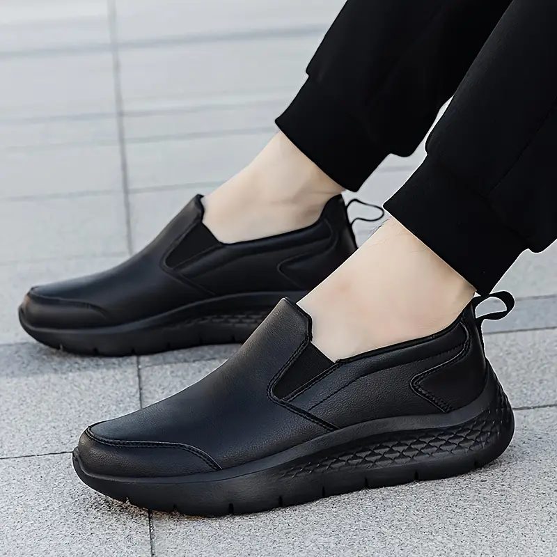 mens slip on sneakers casual sport loafers with solid color non slip comfort shock absorption waterproof oil resistant round toe pu upper fall lightweight athletic shoes without details 0