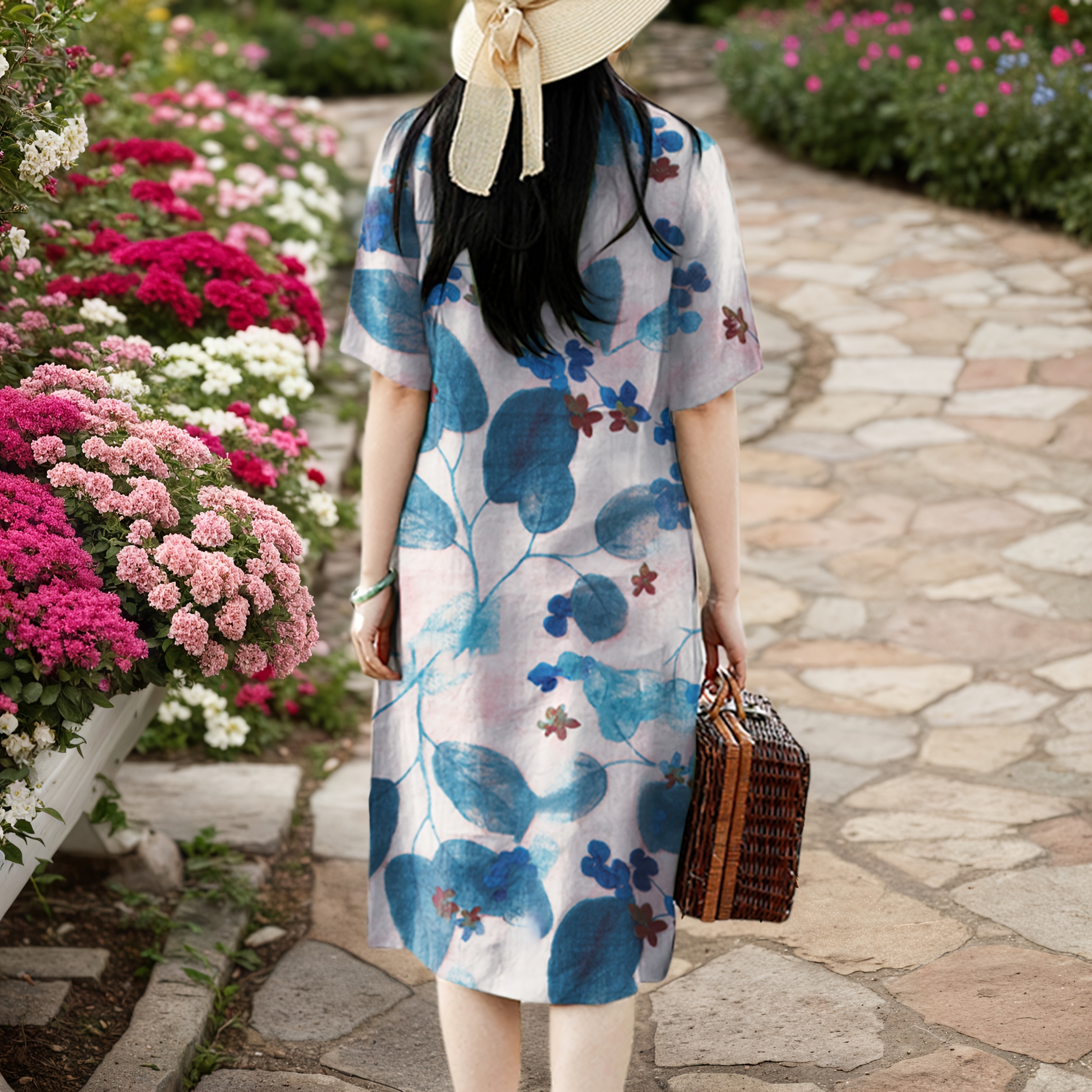 Women's Elegant Versatile Vintage Cheongsam Spring/Summer Short Sleeve Floral Print Dress