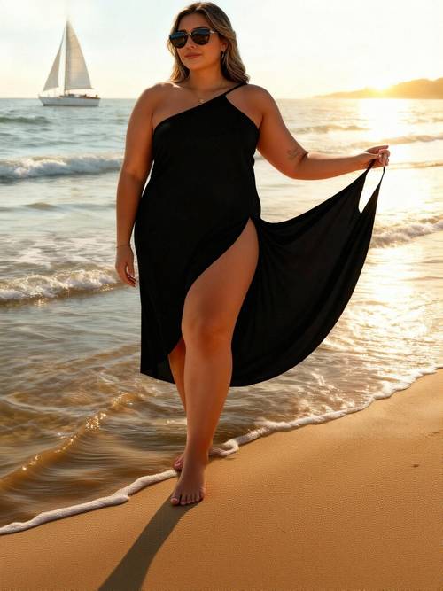 womens plus size cover up beach vacation beach towel fashion black wrap skirt beach suspender dress