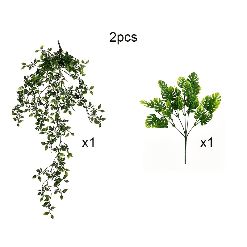 TEMU Large Artificial 2pcs Set - Hanging Green Plant Pots With Realistic Mandala Leaves, Wedding Decor, Diy Decoration, Party Decor. Suitable For