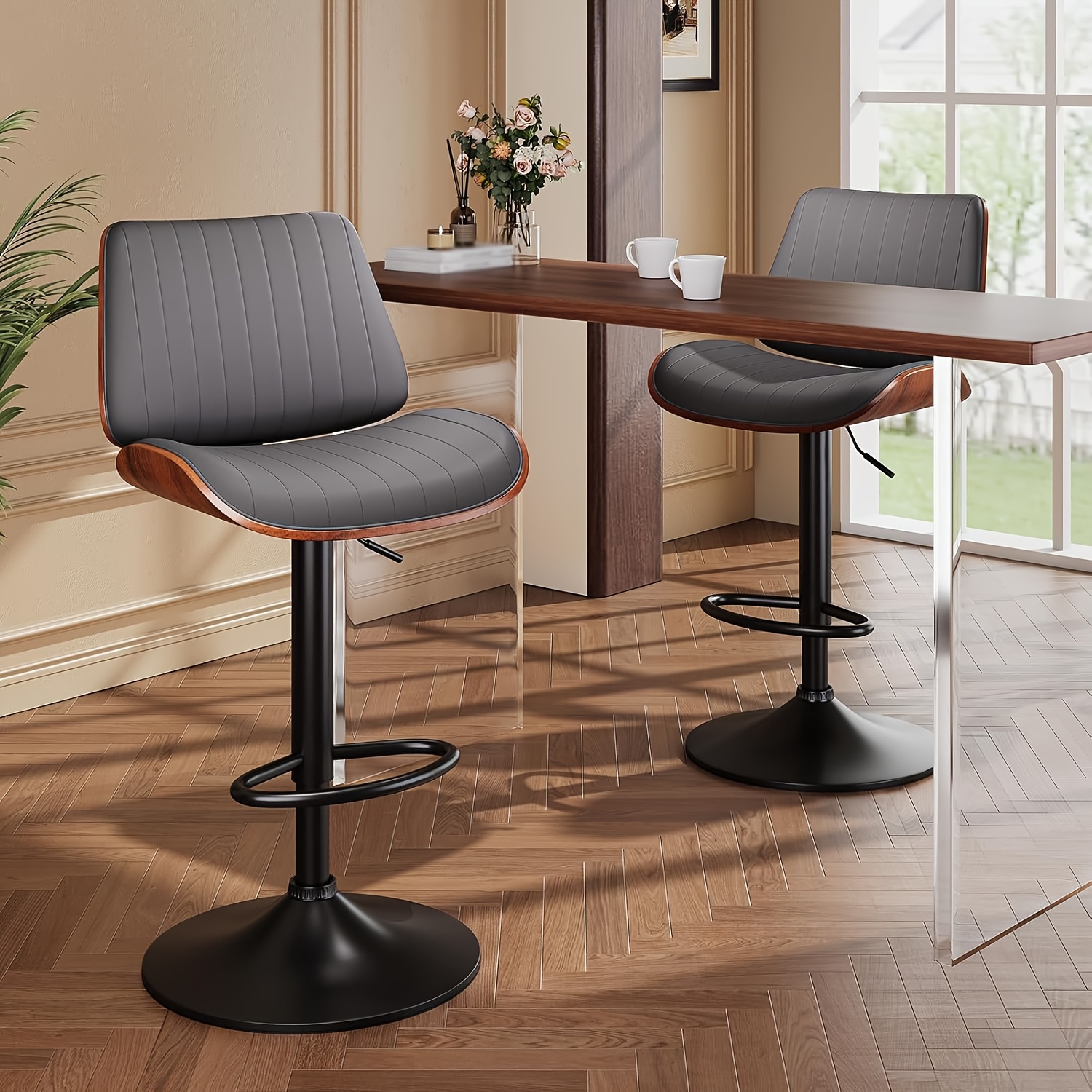 bar stools set of 1 2 armless adjustable swivel barstools pu leather kitchen counter height barstools kitchen counter height barstools with back support for dining room kitchen and living room Product details 18