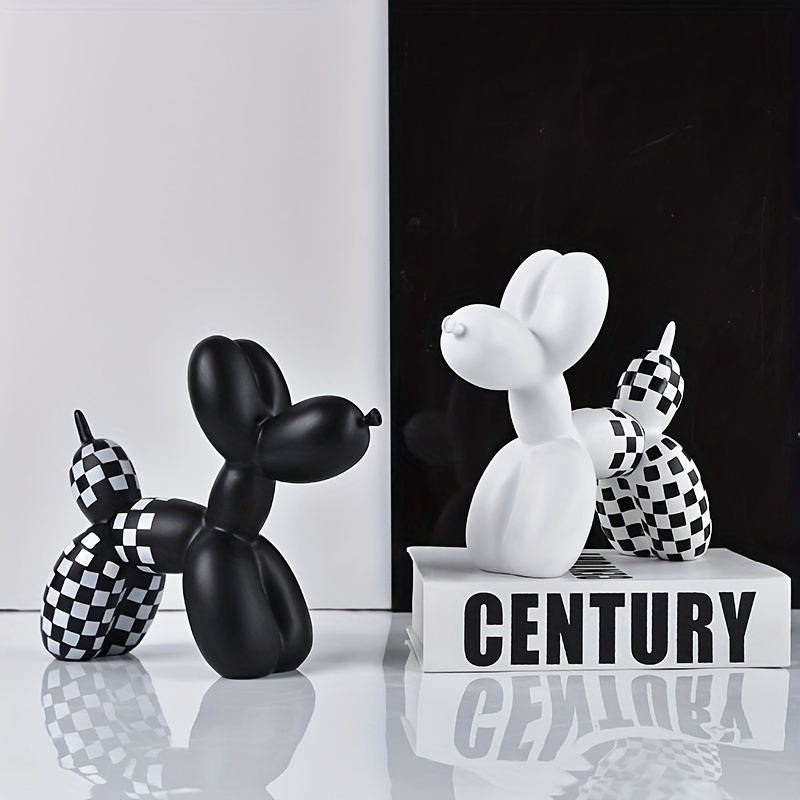 

1pc Checkerboard Balloon Dog Figurine Resin Crafts Desktop Ornaments, Cute Ornament Festival Decoration Gift