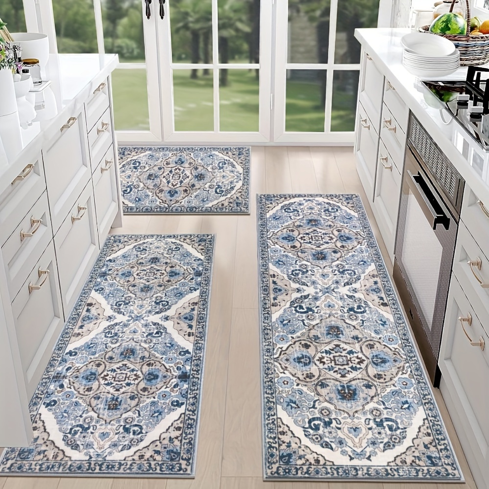 TEMU Kitchen Rug 3pcs Set - Non-slip Absorbent Washable Kitchen Rug And Mat, Bohemian Kitchen Mat For Floor Kitchen Rug For Hallway Kitchen Laundry