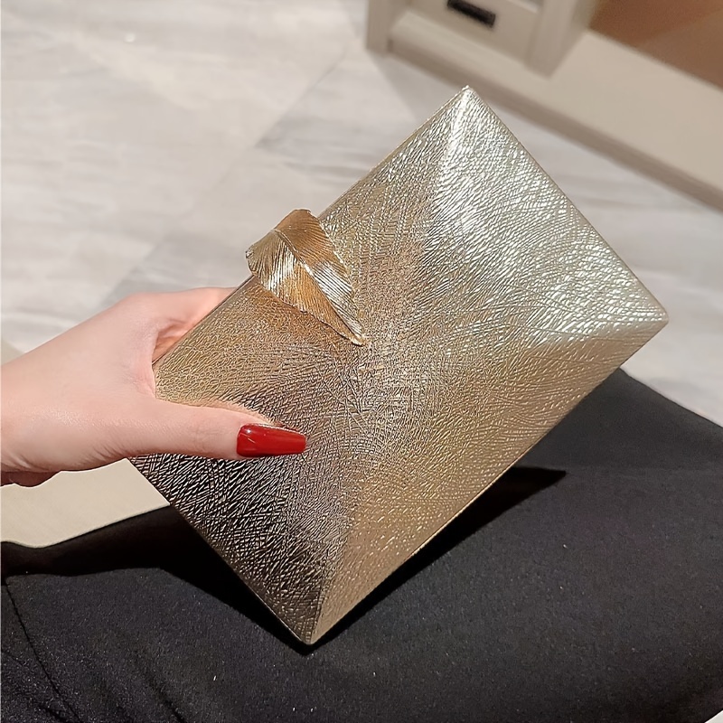 

Metallic Pu Leather Clutch Bag, Evening Purse With Leaf Closure, Elegant Shoulder Crossbody Bag For Women