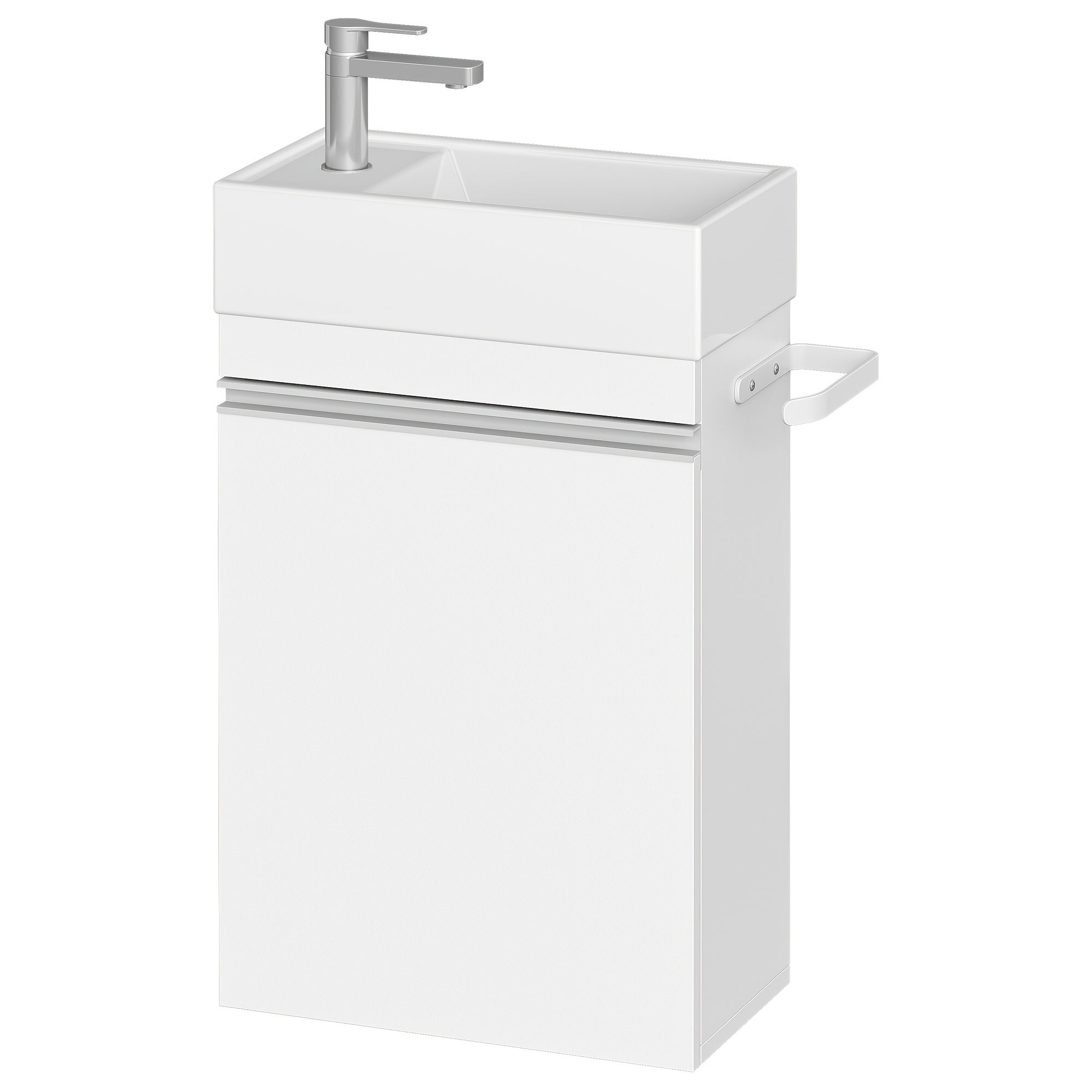 Bathroom Cabinet With A Ceramic Sink, A Towel Rack, A Large Storage Compartment, Adjustable Shelves, Dimensions: 22 X 40 X 55 Cm, In White
