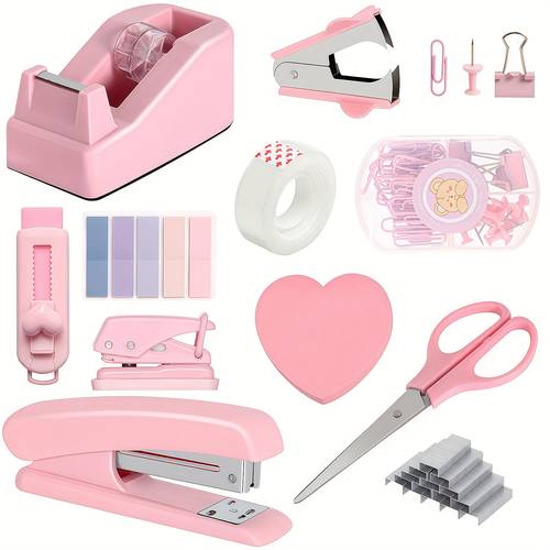 11pcs desk additions kit tape dispenser stapler with 1000pcs eraser etc office supplies for home office gifts for women college students coworkers college essentials for girls