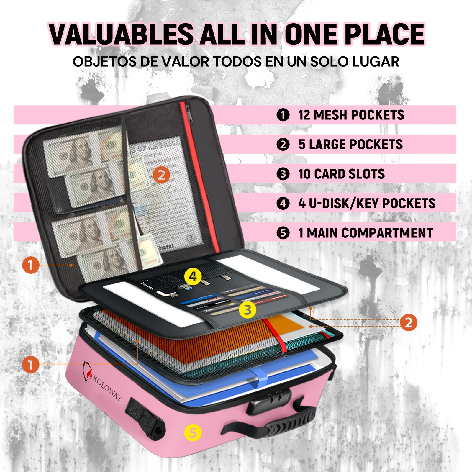 1pc Fireproof Document Bag With Lock & Reflective Strip (17 X 11.8 X 5 Inch), Important Document Storage Bag With Multi-Layer File Organizers Valentine'S Day 3 1pc Fireproof Document Bag With Lock & Reflective Strip (17 X 11.8 X 5 Inch), Important Document Storage Bag With Multi-Layer File Organizers Valentine'S Day - Image 3