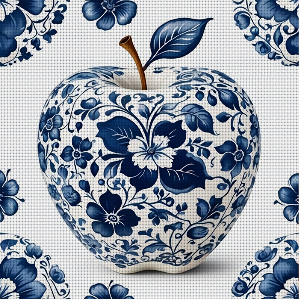 TEMU 1 Complete 11ct Frameless Diy Stitch Kit - Tree With Blue Floral Pattern, Handmade Embroidery Set Suitable For, Complete Craft Kit With Fabric,