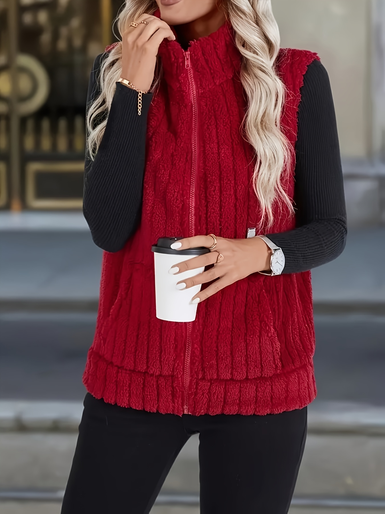 Womens Autumn Winter Plush Vest Jacket Women'S