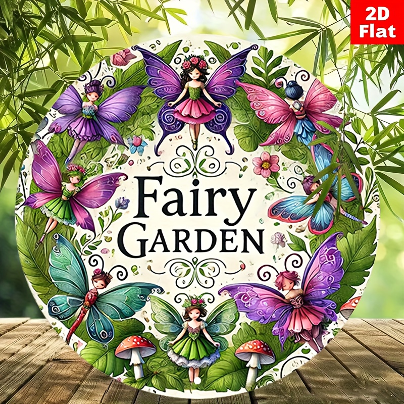 TEMU Art mural plat 2D sur le thème du jardin de de en aluminium | Design de fée de et de papillon | Panneau en aluminium métallique multicolore avec