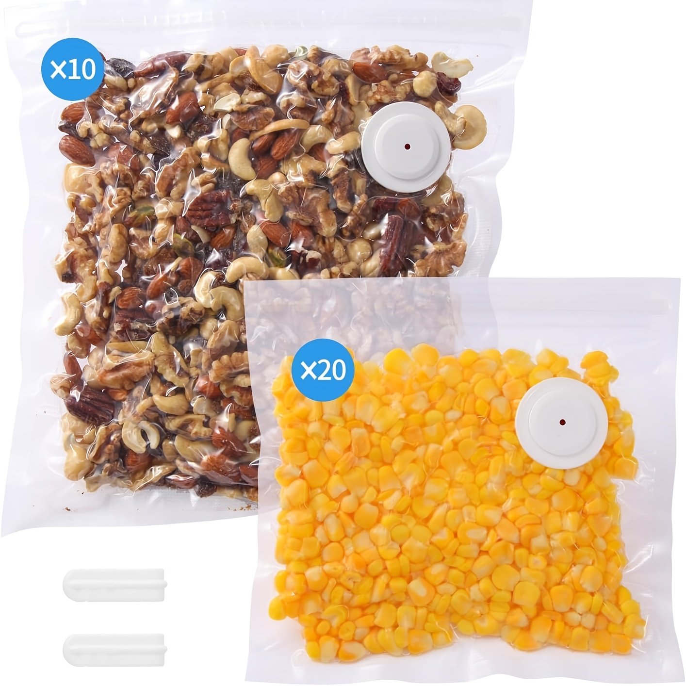 TEMU Sacs Alimentaires Réutilisables Sous Vide Améliorés + 2 Pinces, 20pcs de 8"x8" + 10pcs de 10"x11", Prolonge la par 5, Adaptés à la Cuisson Lente