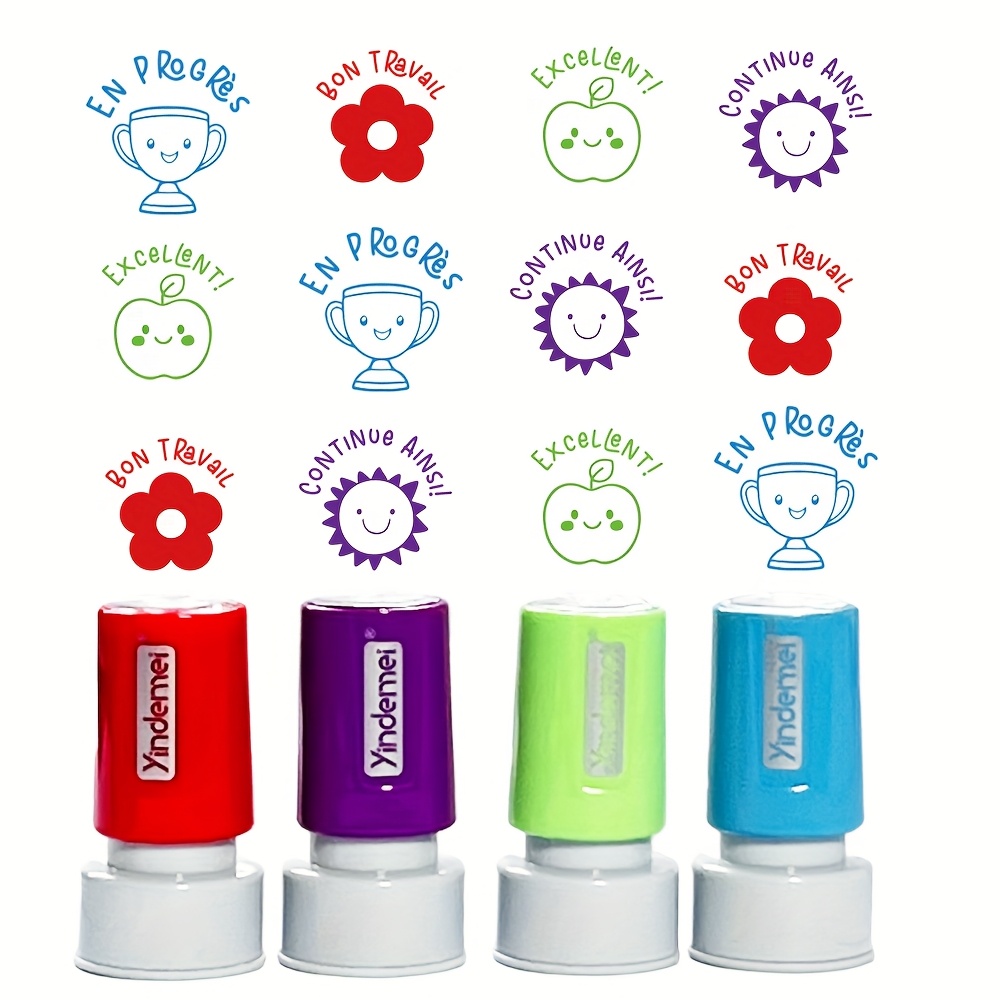 8 Tampons Auto-Encreurs Pour Enseignants - Évaluation, Encouragement, Motifs Enfants