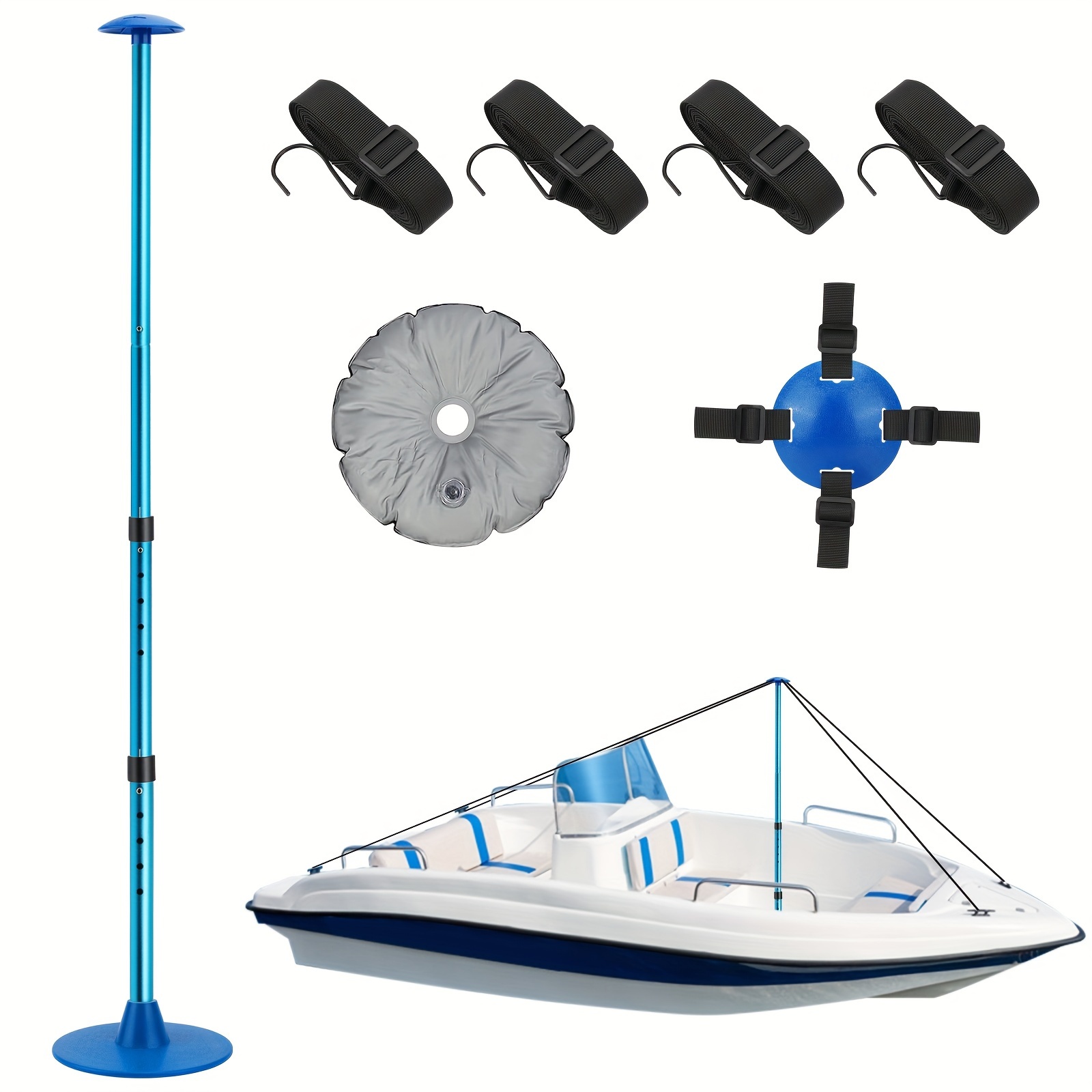 

Komclub Pontoon Boat Cover Adjustable Boat Cover Support Poles For Extension Telescopic Support Pole Height Of 22.4in-51.2in Poles For Boat Cover With Webbing Strap Weight Bag