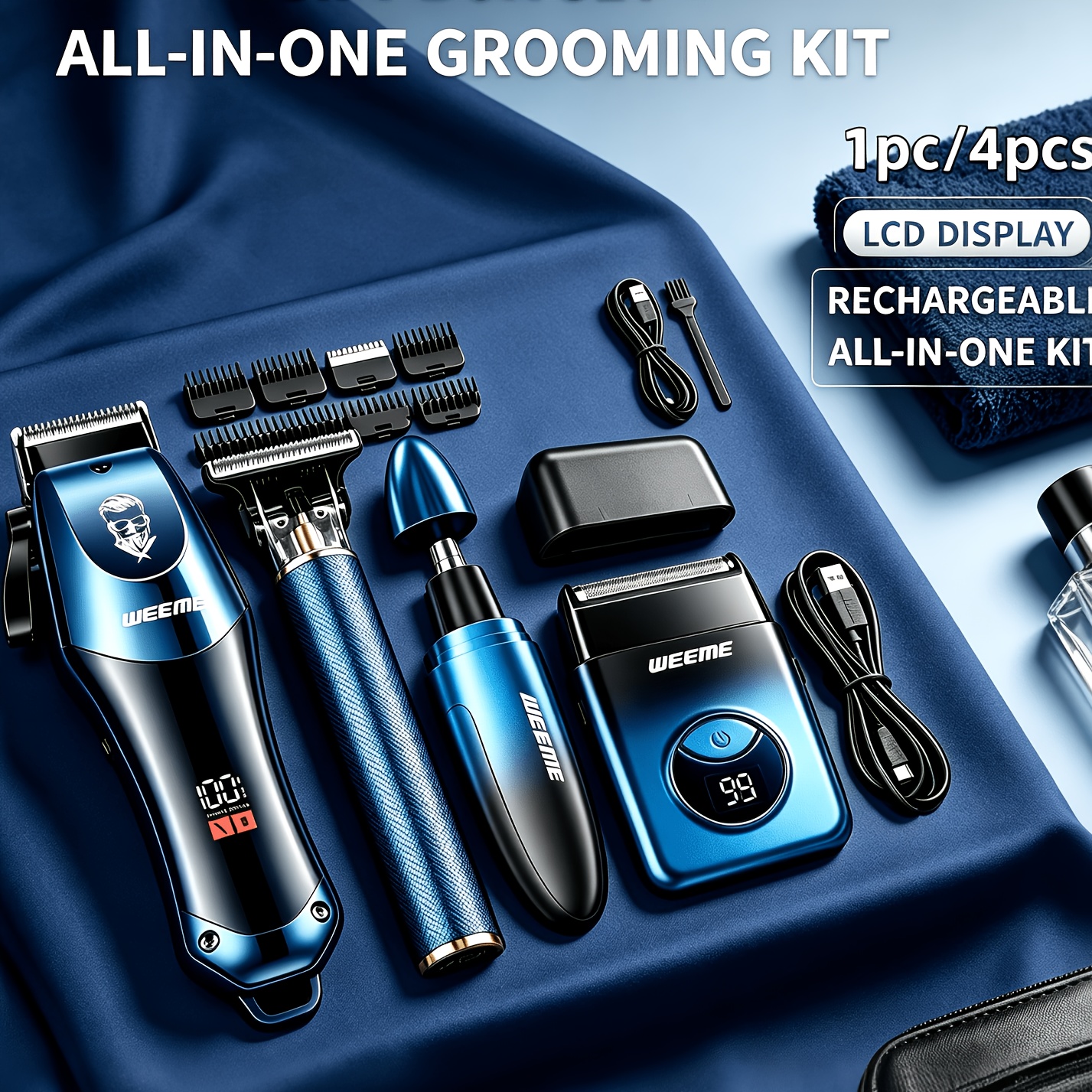 TEMU 1/4pcs Holiday Gift Box Men's Cordless Hair Clipper Kits - Usb Charging Electric Hairdresser, Household Car Travel Use, Halloween, Christmas