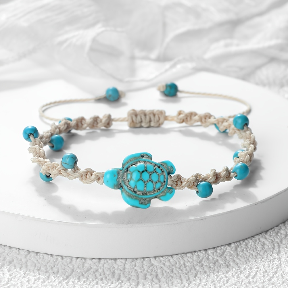 Friendship Sea Turtle Bracelet with Turquoise Beads