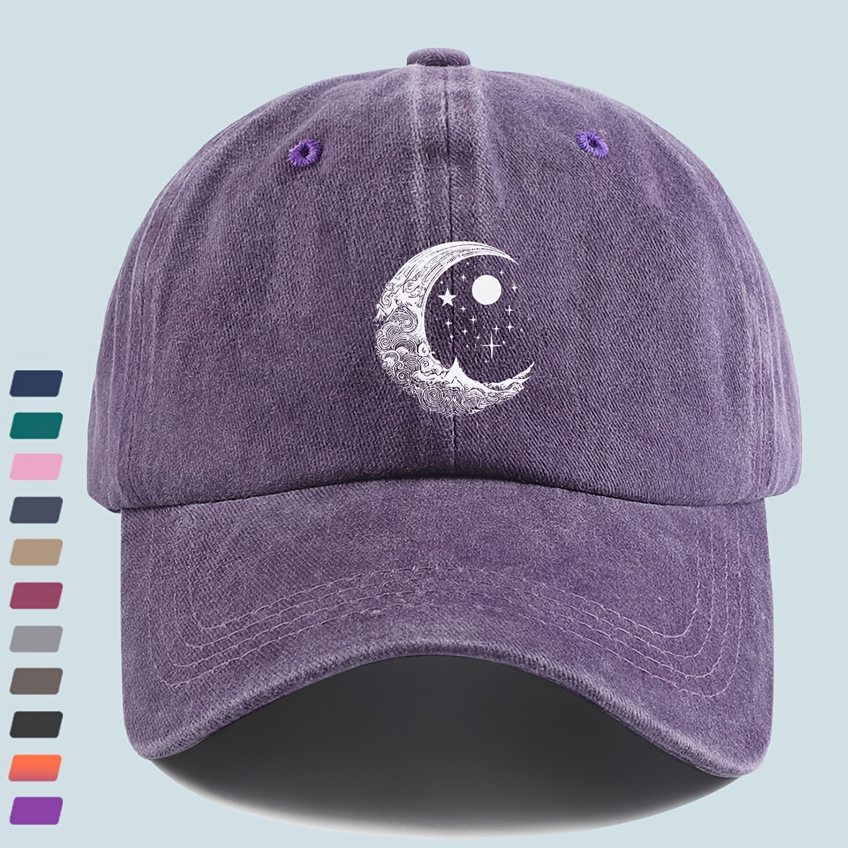 TEMU 1pc Vintage Unisex Trucker Hat With Moon & Anime Print - Adjustable Snapback Cap Suitable For , Lightweight Washed Baseball Cap For Outdoor,