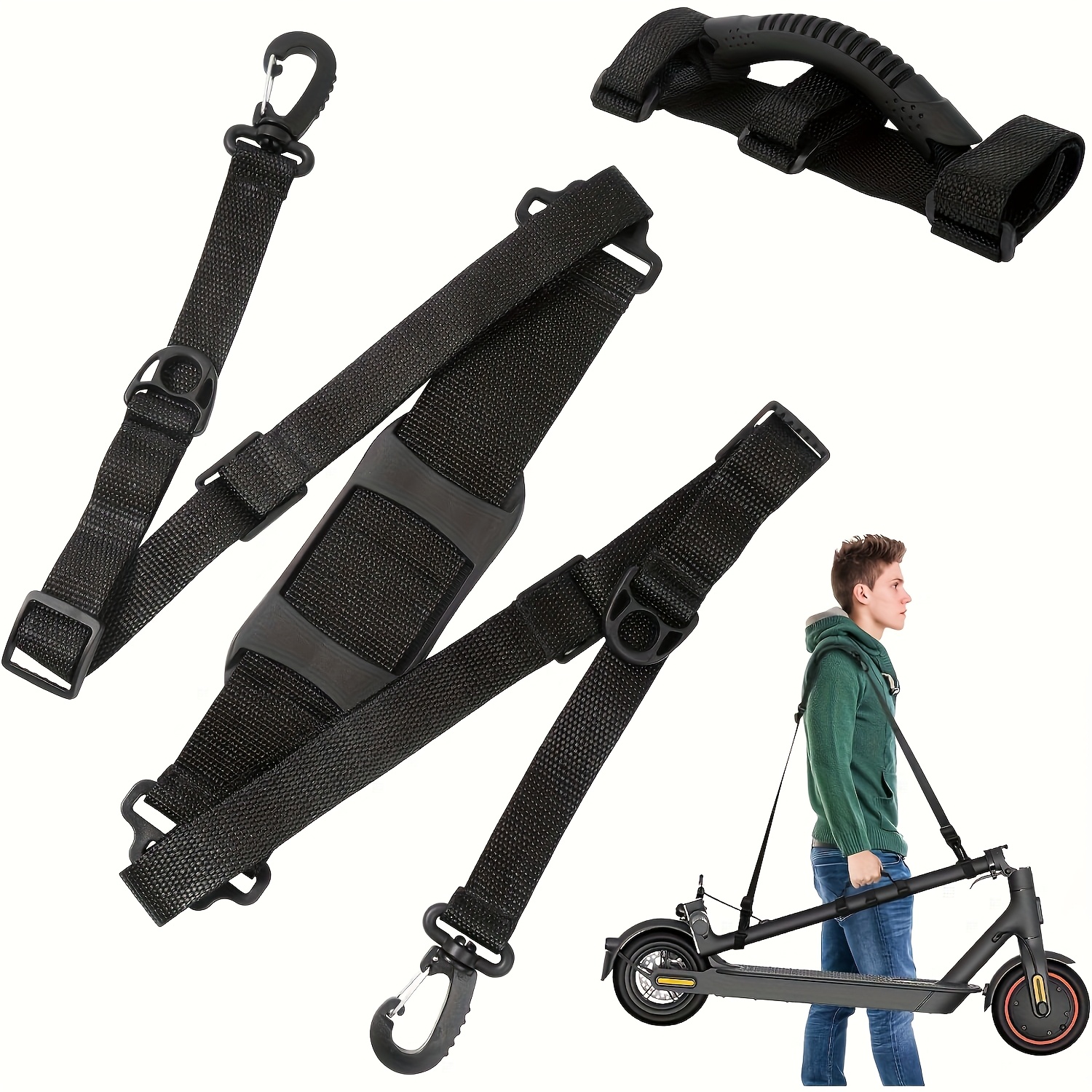 Image of 2pcs/set, Shoulder Strap + Wheel Carrying Strap, Universal Adjustable Strap For Bike, Electric Scooter, Scooter Accessories