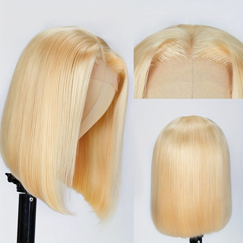 

180% Density 613 Blonde Short Bob Wig Human Hair 13x4 Hd Lace Front Wigs 10a Brazilian Straight Short Bob Wigs For Women Pre-plucked Natural Hairline Wig With Baby Hair