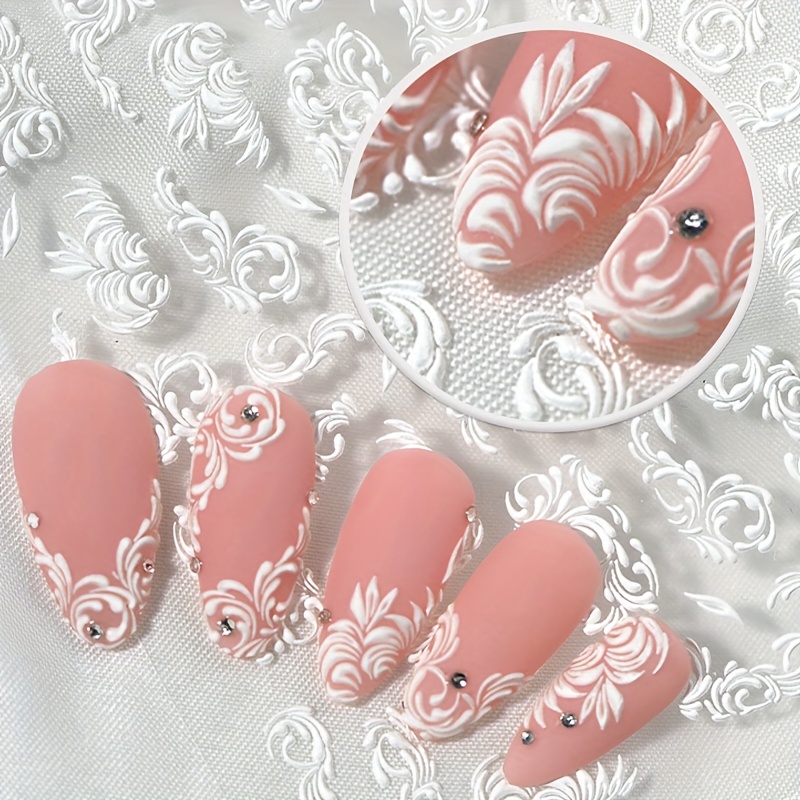 

1pc Floral Nail Art Sticker, White Vine , Self-adhesive Plastic Nail Embellishment, Semi- , , Irregular Shape, Single Use, Unscented For Wedding & Diy Manicure