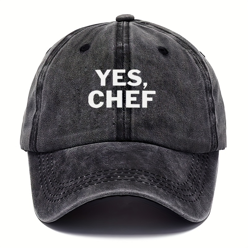 

1pc "yes, Chef" Distressed Baseball Cap - Adjustable, Lightweight, Sun Protection, Hand Wash, Outdoor Sports & Casual Dad Hat, Woven Textile Material ≥80%