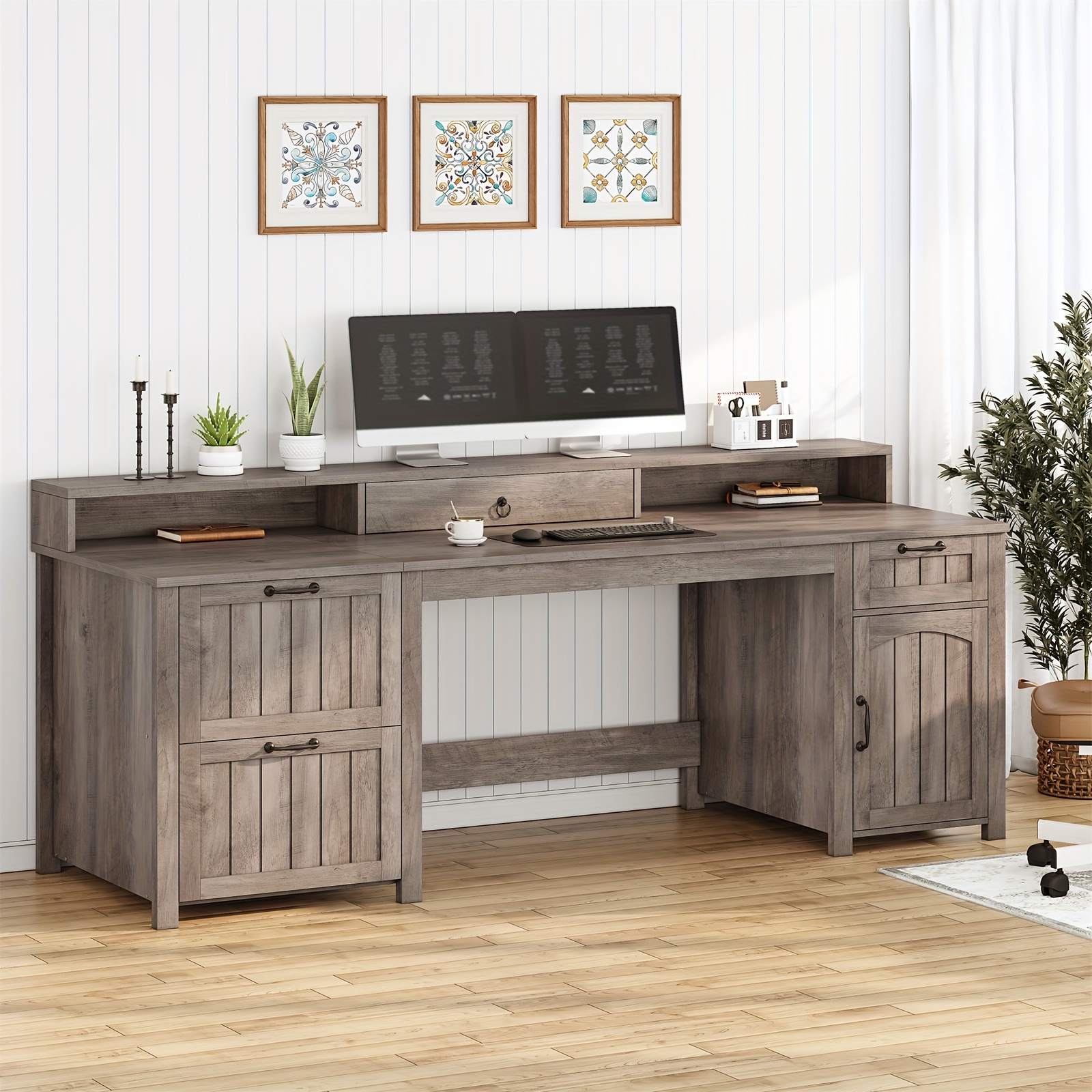 63" Farmhouse Computer Desk with Monitor Stand