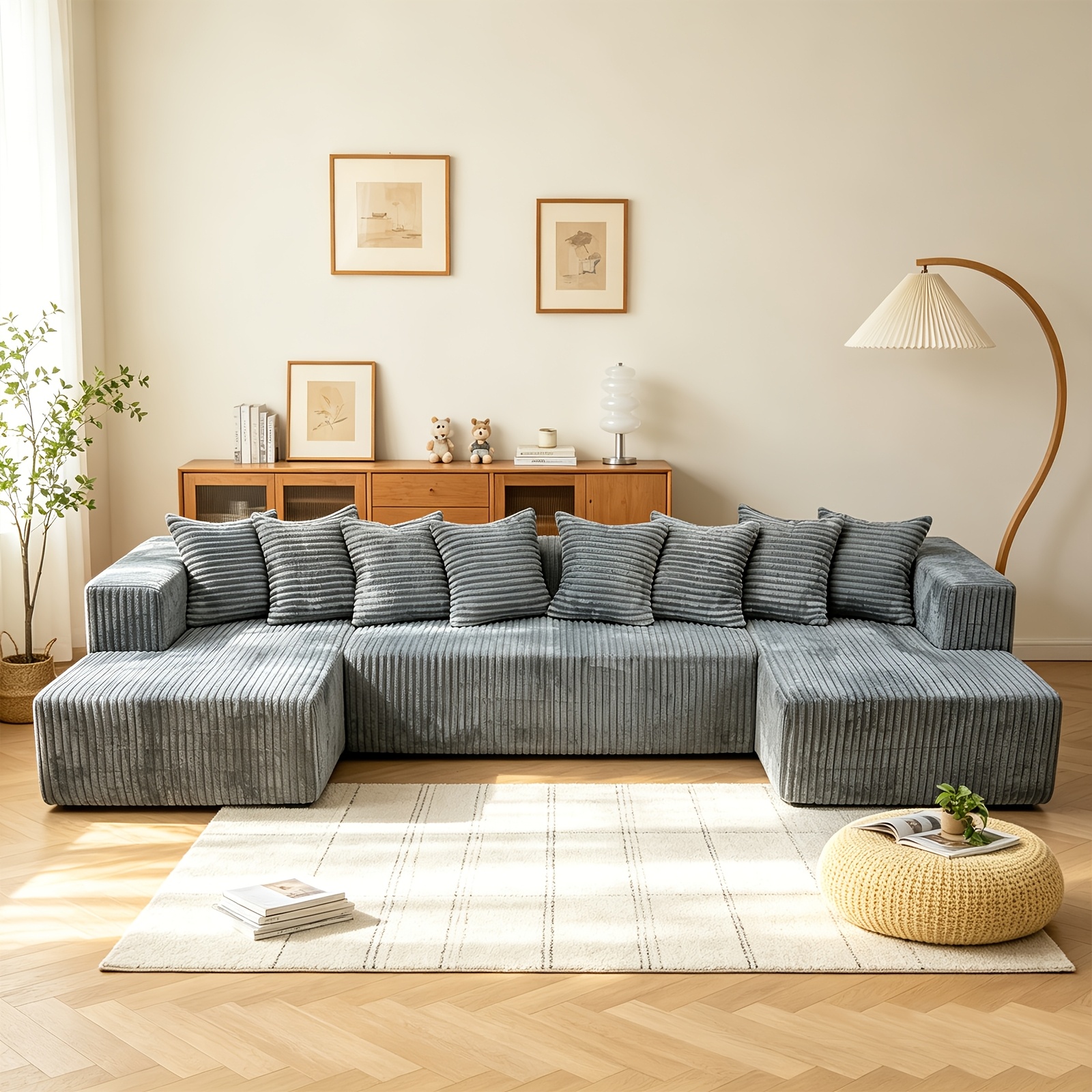 Image of 325cm U-shaped Modern Sofa, 6-8 Seat , Corduroy Fabric, Memory Foam Frame, No Installation Required. Deep Seat Design, Ideal For The Living Room