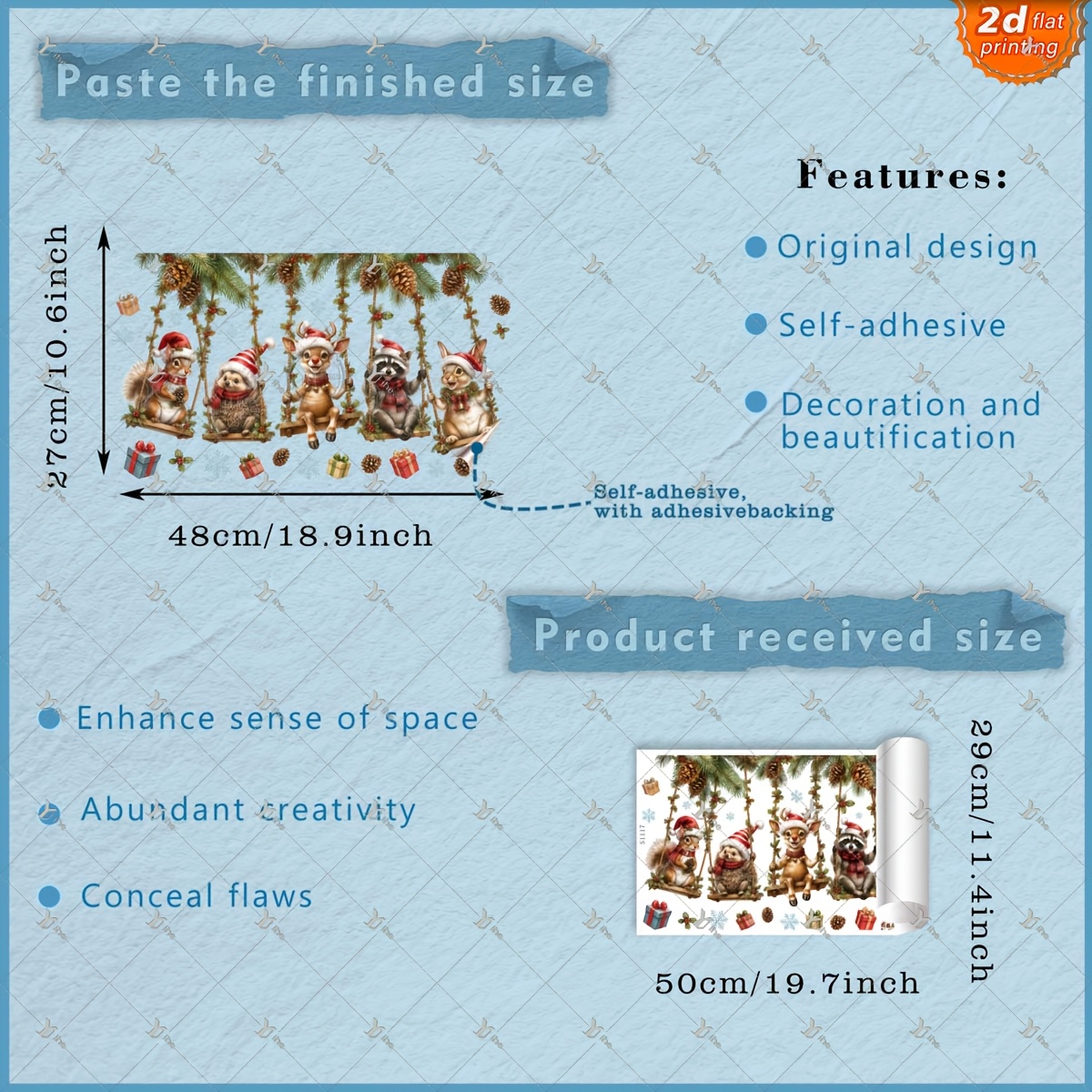 TEMU 2d Flat - 2d Flat - 1pc 2d Flat Printing Christmas Swing Squirrel Hedgehog Elk Raccoon Rabbit Gift *50cm Window Sticker Creative Self-adhesive