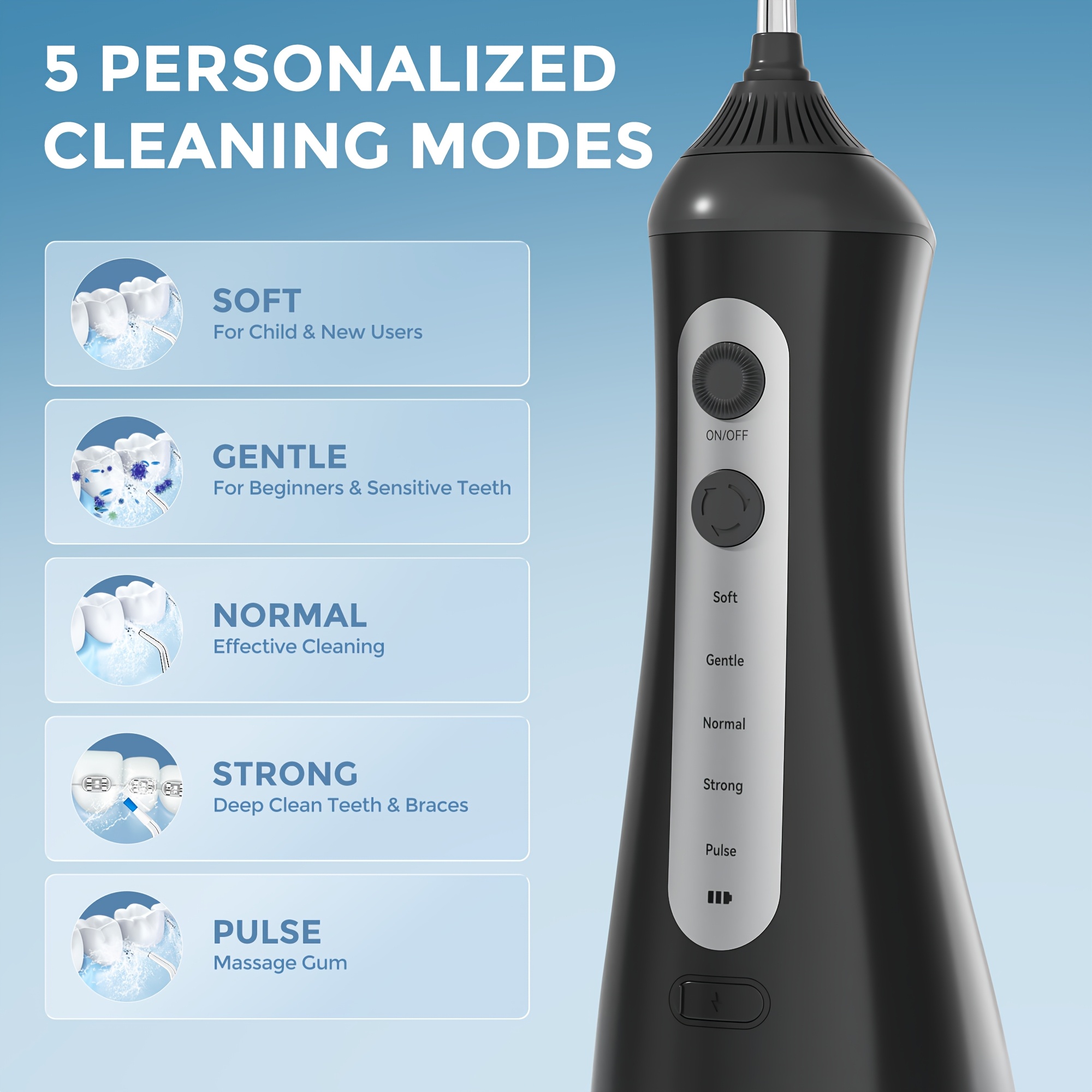 Portable Wireless Oral Irrigator, Electric Water Flosser Cleaning, 5 Cleaning Modes, USB Charging, Easy To Carry, Suitable For Home And Travel Teeth Cleaning, Black