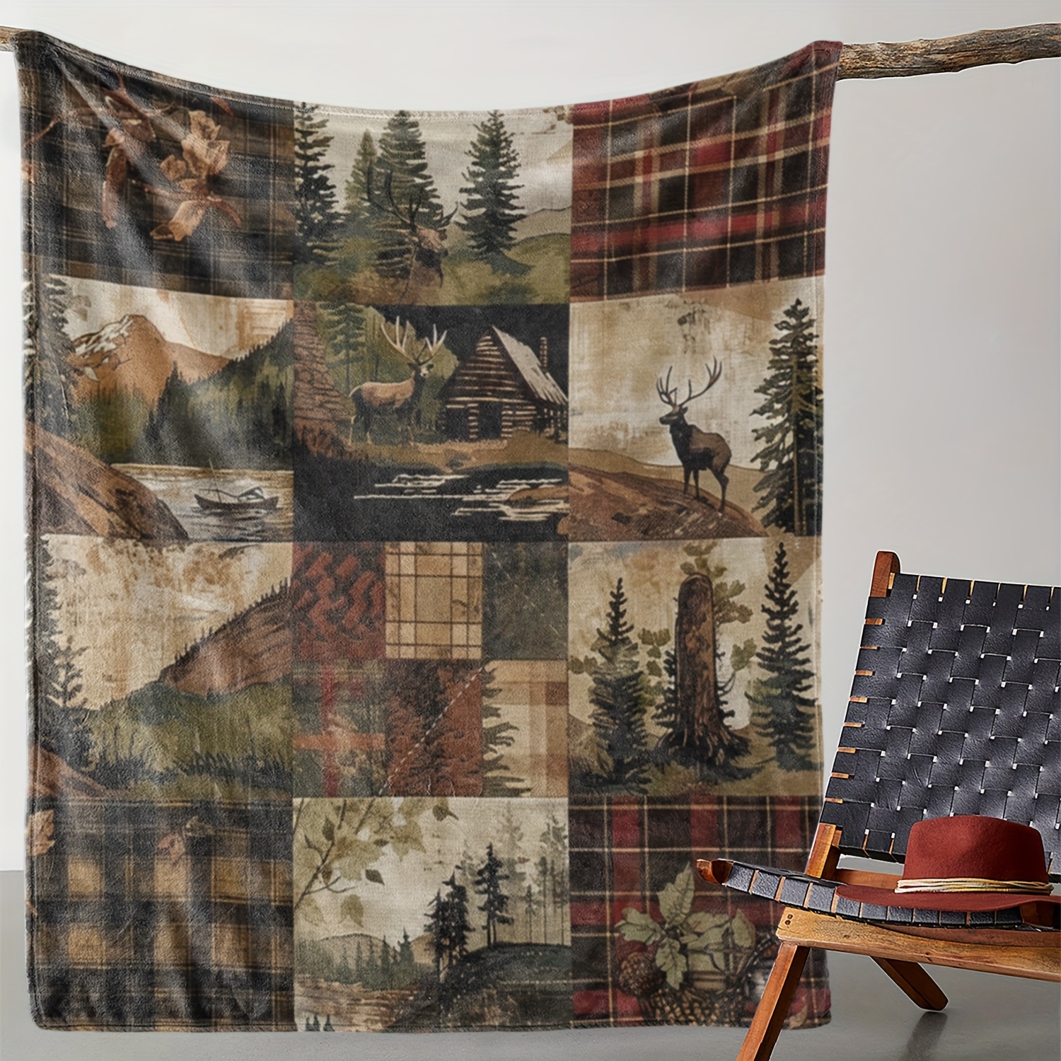 

Cozy Flannel Throw Blanket With Elk Mountain Print - Soft, Warm For Sofa, Bed, Car, Office, Camping, Travel - Gift Blanket, Vintage Style, Colors