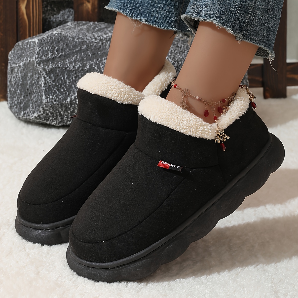 high quality winter viscose shoes for middle aged and elderly people featuring thick soles non slip design and warm lining suitable for indoor use     plush couple slippers for postpartum care Product details 6
