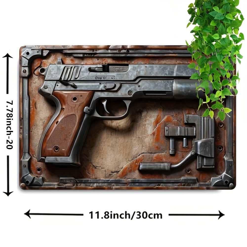 Vintage Pistol Metal Tin Sign Art Set - Iron Wall Decor Plaques For 