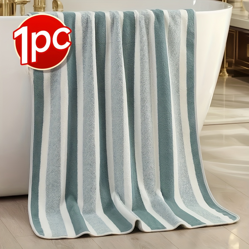 TEMU 1 Or 5pcs Bath Towel Set With Bath Loofah, Absorbent & Quick-drying | Microfiber Beach Towels For Adults, Two-color Striped Bath Towels Perfect