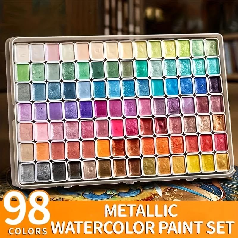 Image of 98-color Pure Handcrafted Pearl- Metallic Solid Watercolor Pigments, Portable Sparkling Watercolor Solid Painting Pigments, School Art Supplies [for Professional Art Purposes]