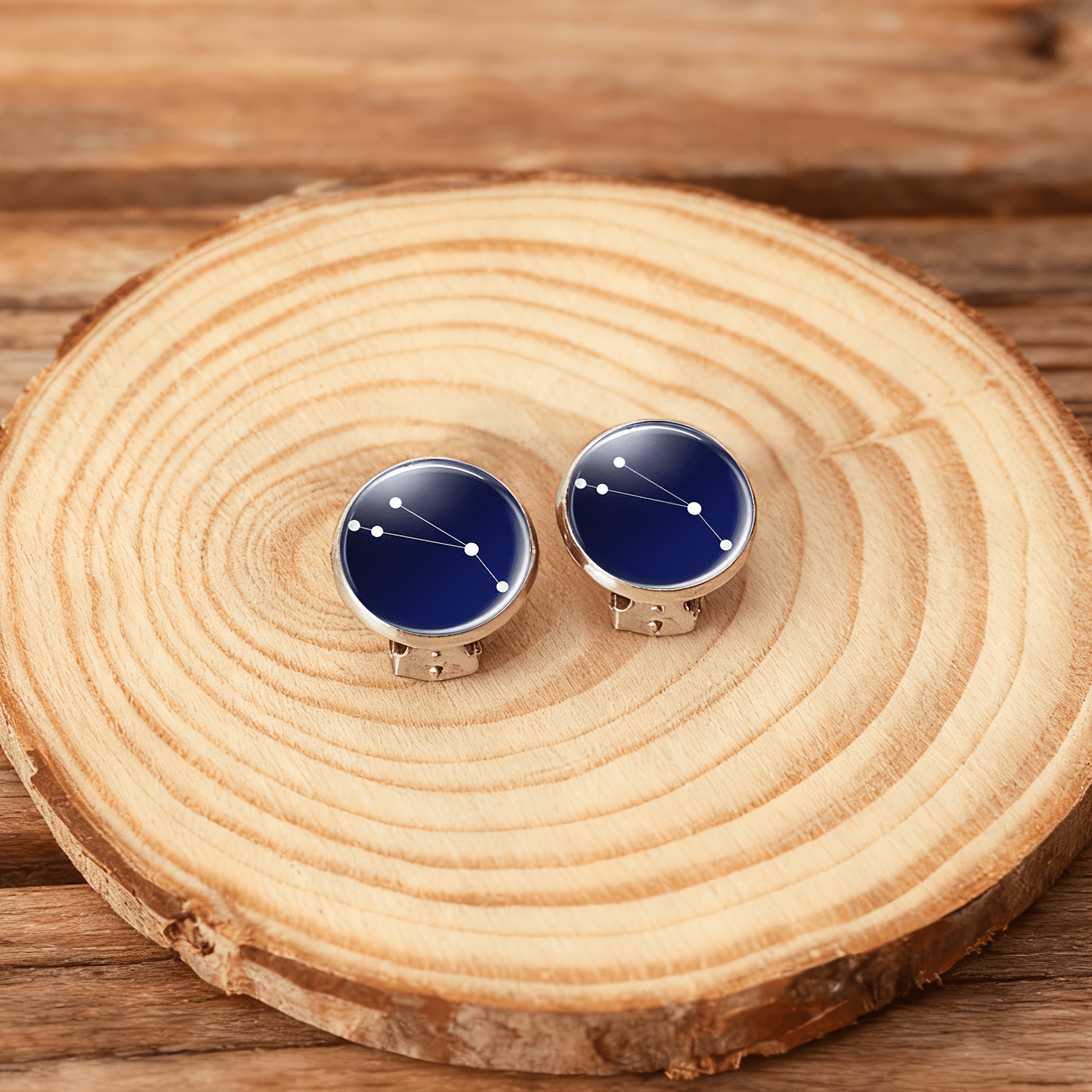 2pc No-Piercing Round Glass Earrings Set, Modern Dot Design