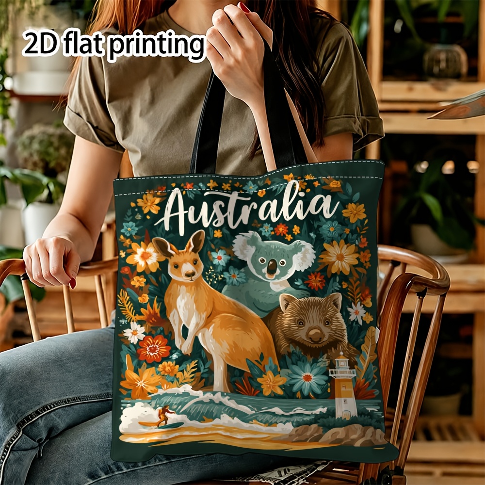TEMU Double-sided Exquisite Printed Large-capacity Tote Bag Featuring Australian Animal And Floral Illustrations. A Perfect Birthday Gift For Women,