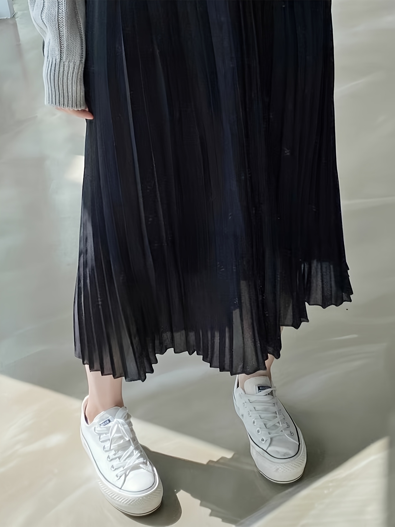 elegant white pleated midi skirt women high waisted loose Temu