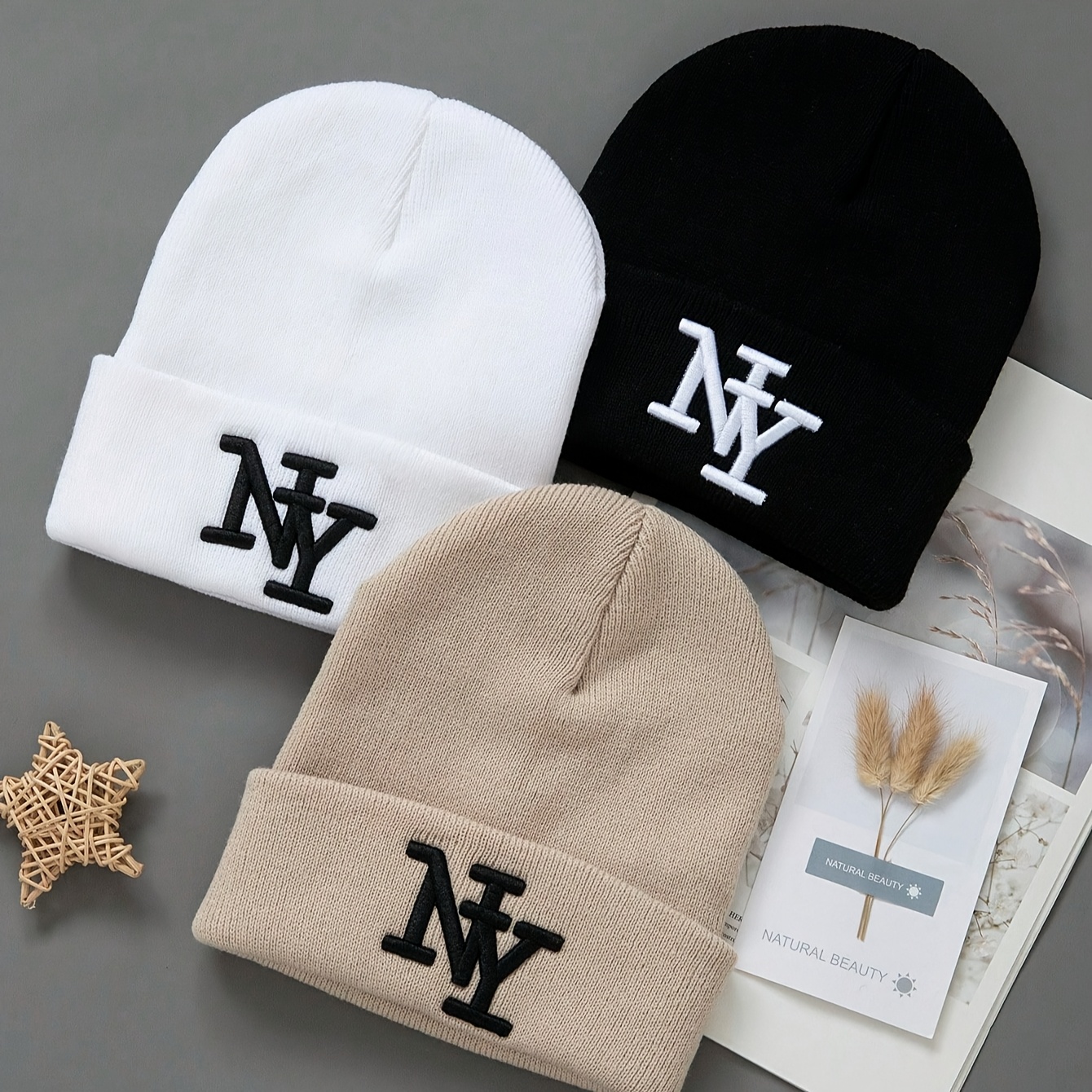 

3pcsny Seamless Embroidered Beanie Hat For Men And Women, Suitable For Daily , Outdoor Sports, Worn In All , Party Gift