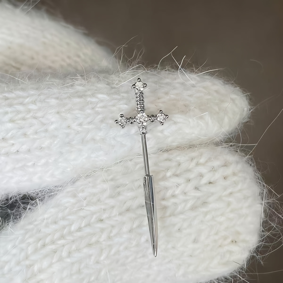 TEMU Unique Cross Sword Devil Earring, Sweet And Cool Spiral Cartilage Nail, Couple Earrings, Fashionable Men's And Women's Pierced Jewelry, Suitable