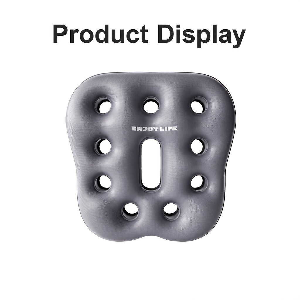 TEMU 1pc Gray Inflatable Breathable Seat Cushion, Multi-hole Hollow-out Decompression Design, Suitable For , Office Chair Seat Cushion, Thickened Pvc