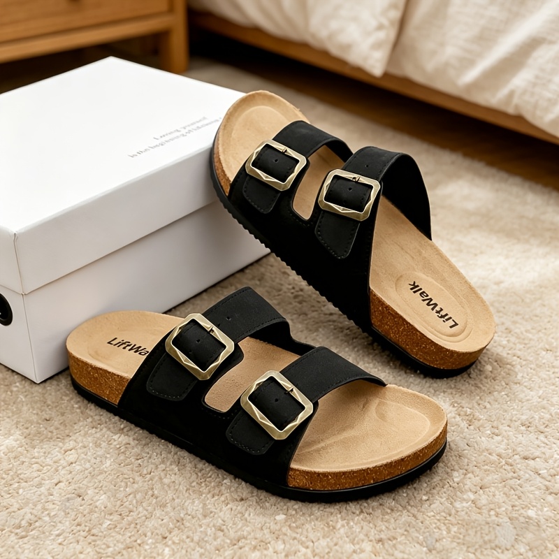 Image of Men's Retro Adjustable Lace-up Slippers, Thick Sole Soft Casual Outdoor Slides, Suitable For Indoor, Office, Shopping, Travel, Fashionable Comfortable Casual Wear, Breathable Double Slip-on Mule Shoes