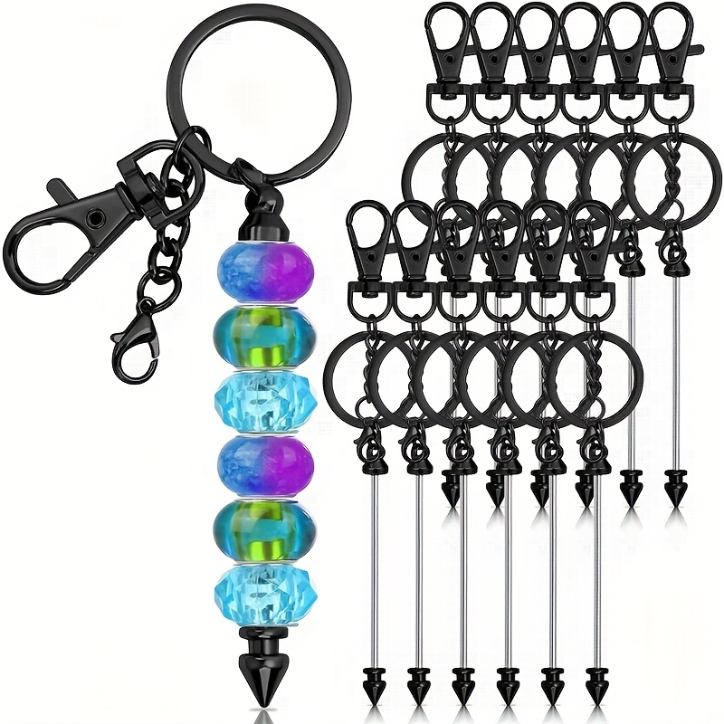 

12pcs Keychain Bars For Diy Crafts - Metal Blank Beaded Keychains With Split Rings & Jump Rings, Keyring Making & Christmas Gifts