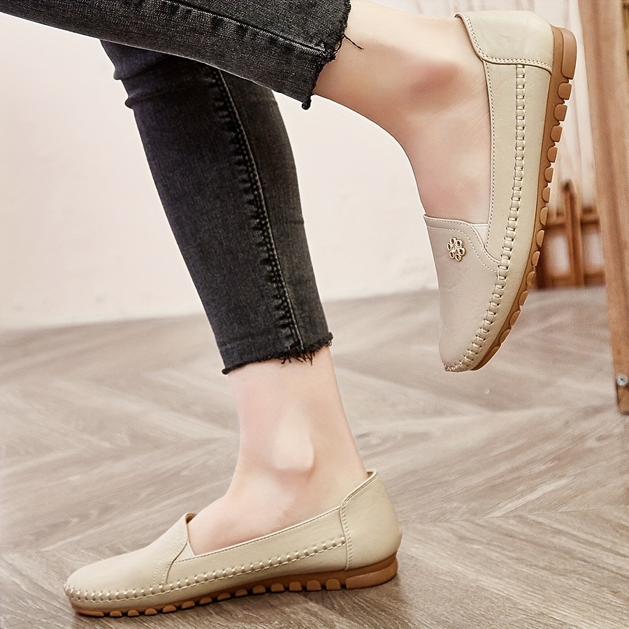 women s solid color flat loafers casual slip soft sole shoes details 3